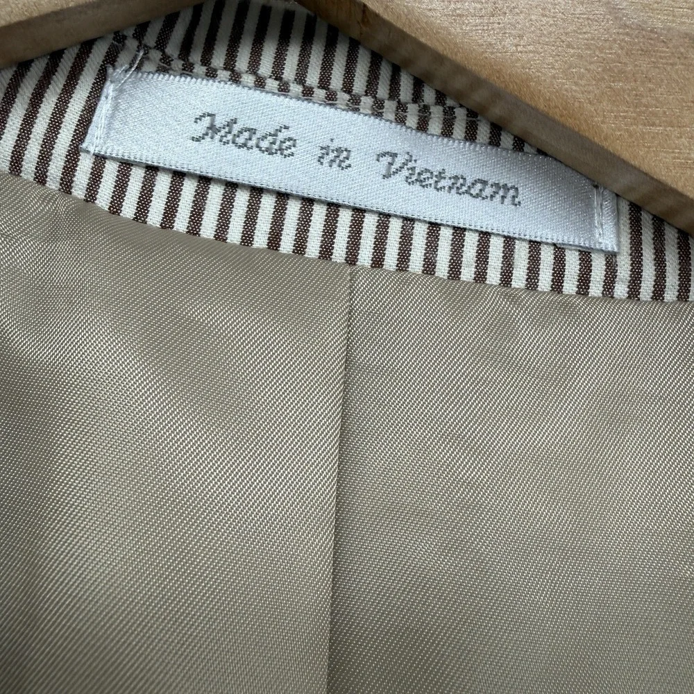 Chaps Men's Seersucker Blazer 46L Brown Stripe Cotton‎ Summer Sport Coat Preppy